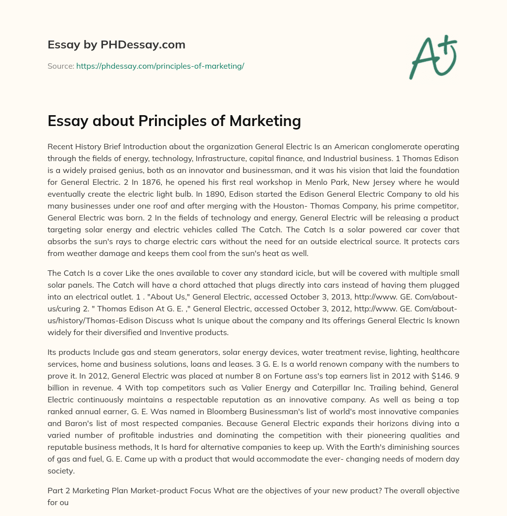 Essay about Principles of Marketing essay
