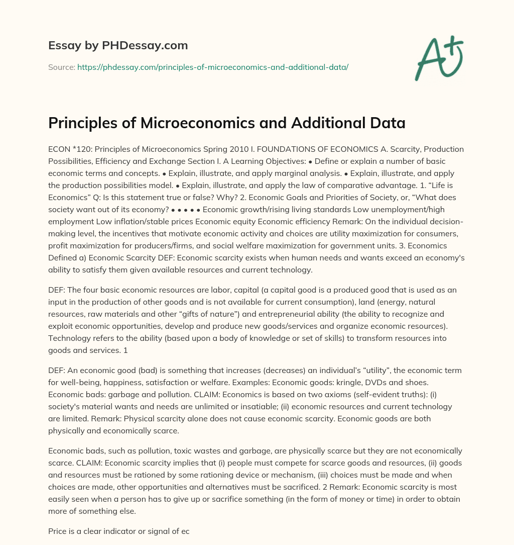 Principles of Microeconomics and Additional Data essay