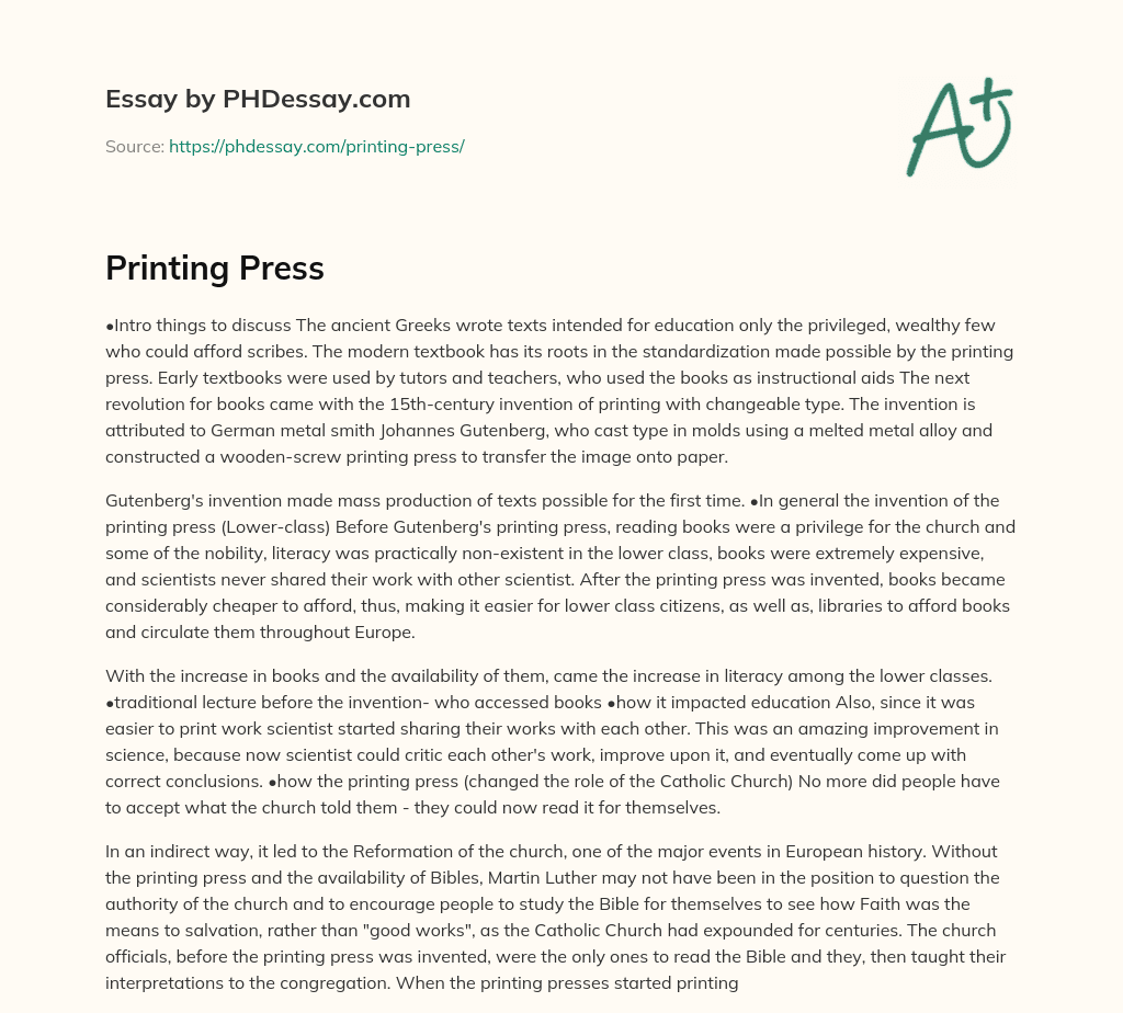 Printing Press essay