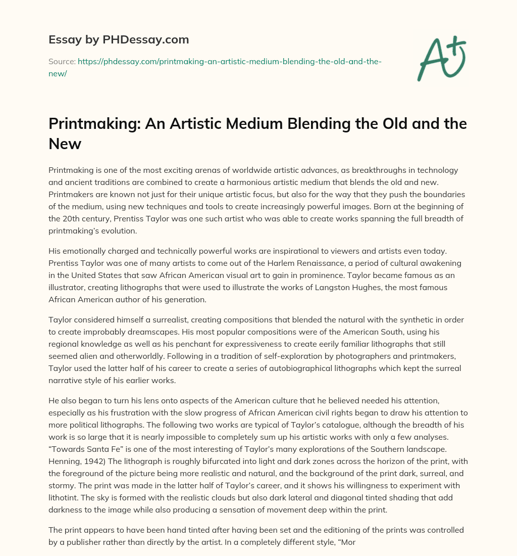 Printmaking: An Artistic Medium Blending the Old and the New essay