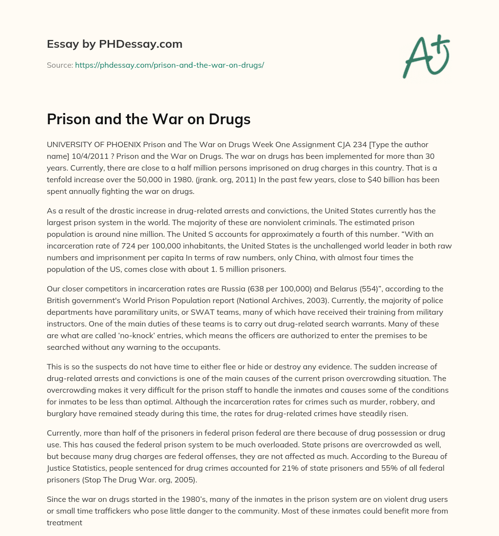 Prison and the War on Drugs essay