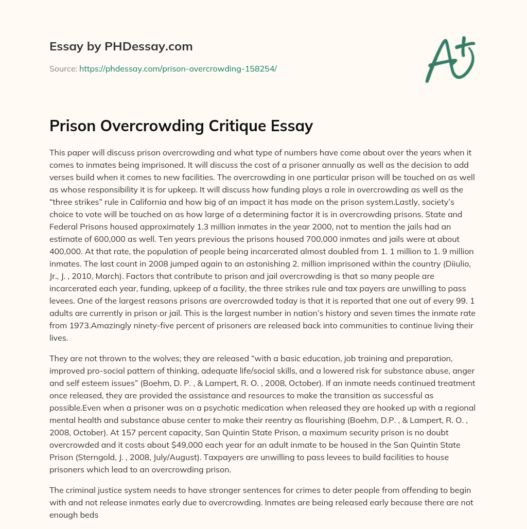 Prison Overcrowding Critique Essay essay