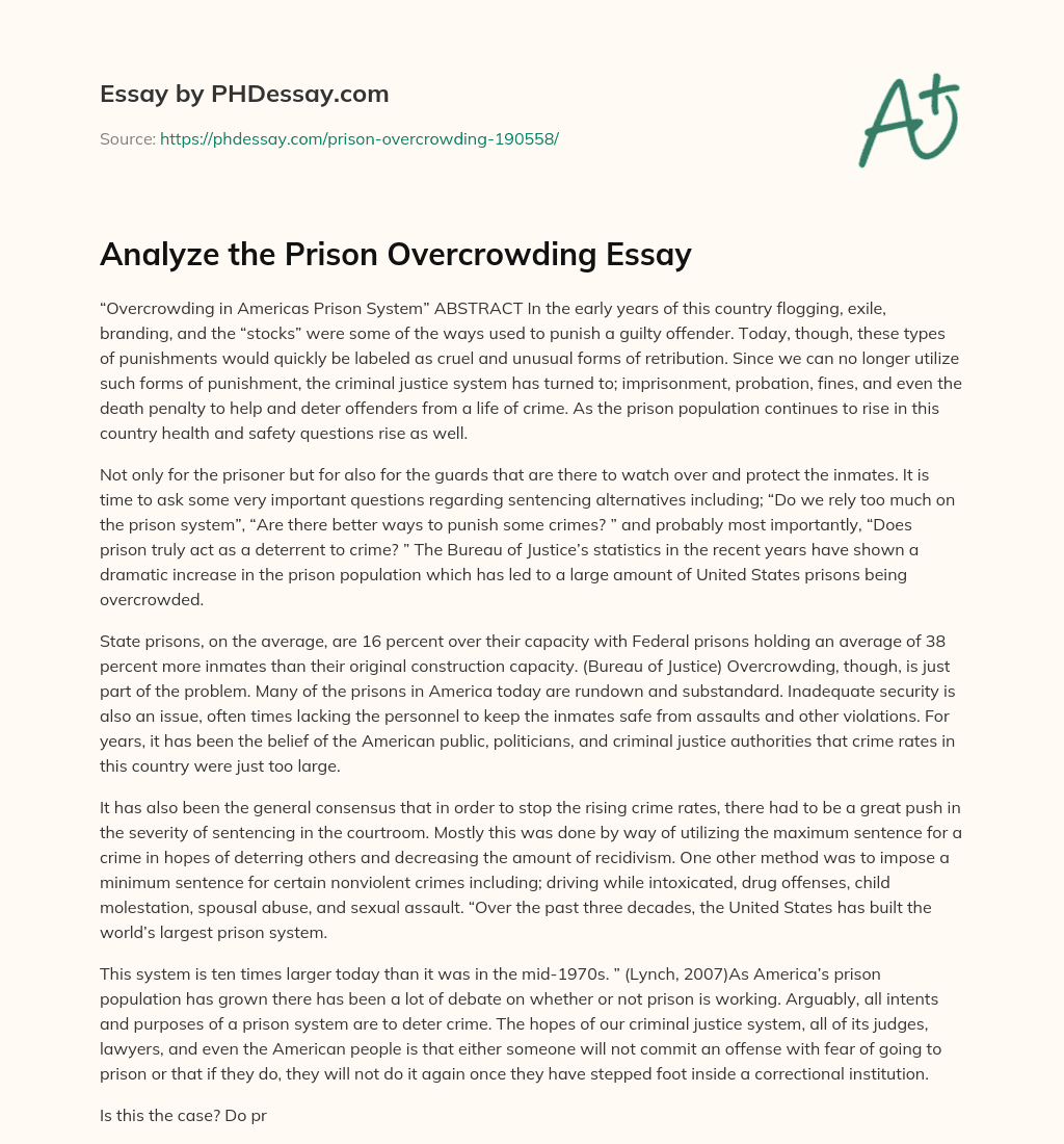Overcrowding in America’s Prison System: Questions and Concerns essay