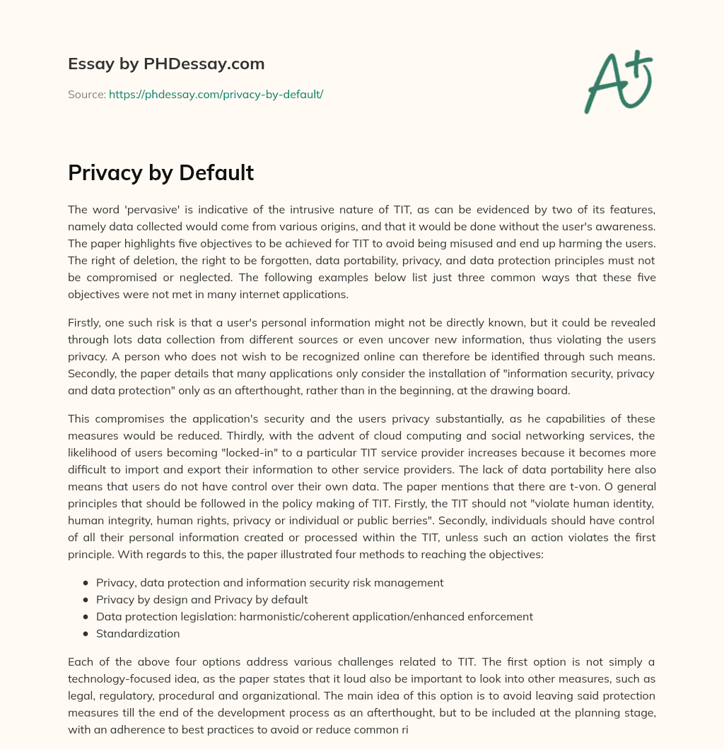 Privacy by Default essay