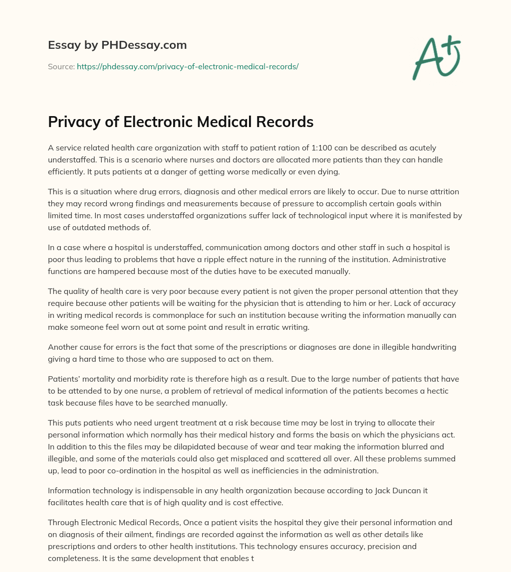 Privacy of Electronic Medical Records essay