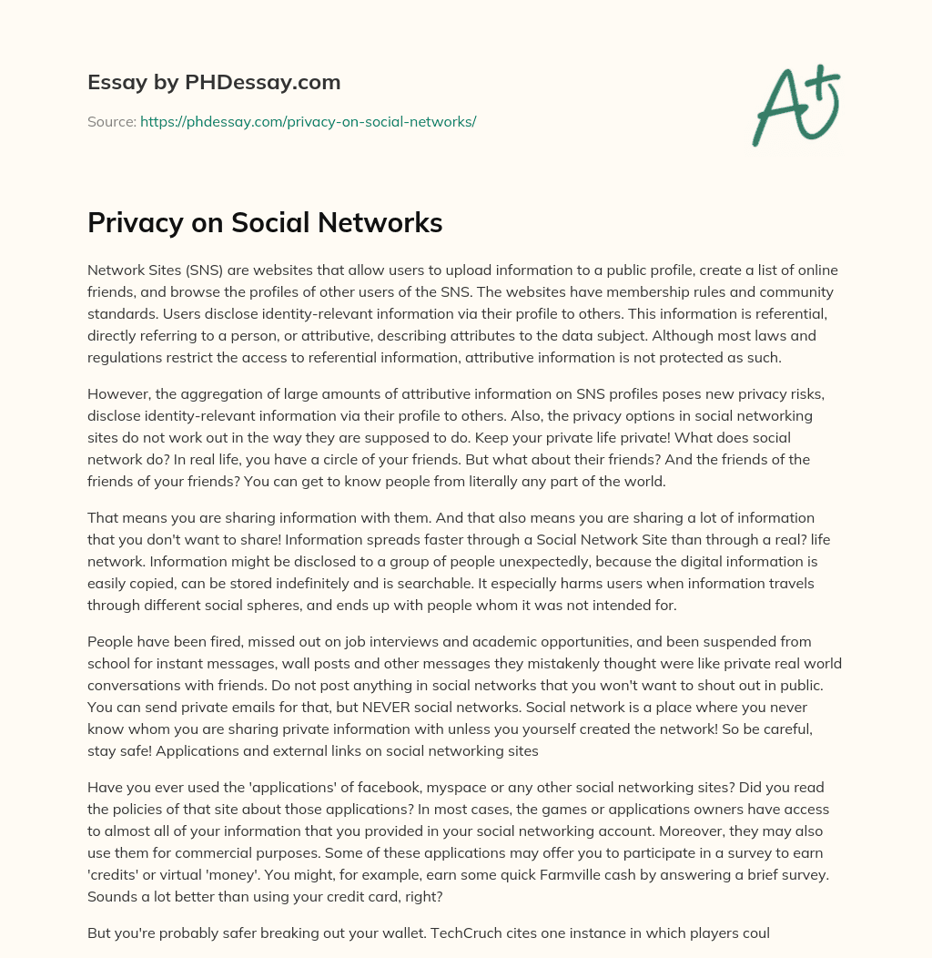 Privacy on Social Networks essay