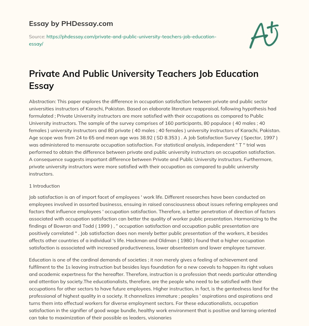Private And Public University Teachers Job Education Essay essay