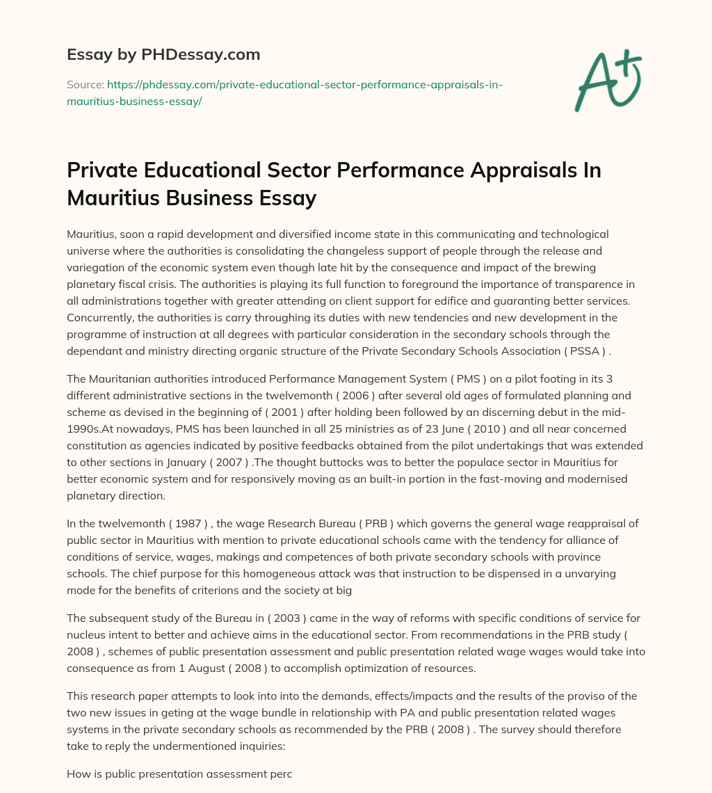 Private Educational Sector Performance Appraisals In Mauritius Business Essay essay