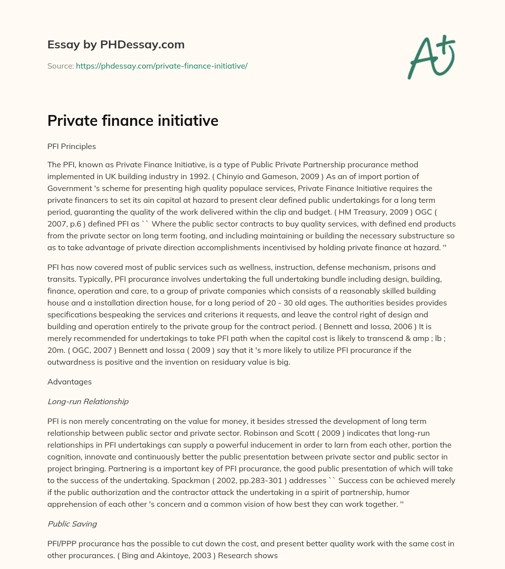 Private finance initiative essay