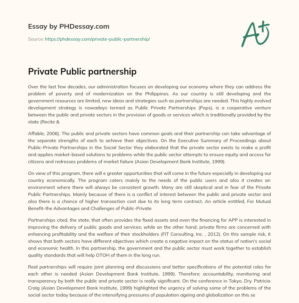 Private Public partnership essay