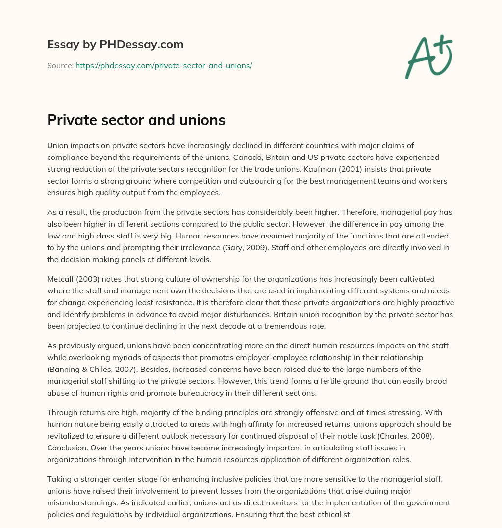 Private sector and unions essay