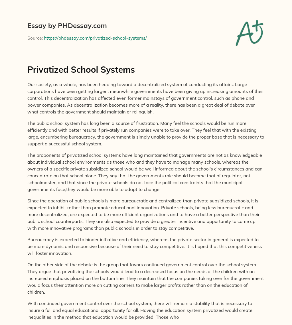 Privatized School Systems essay