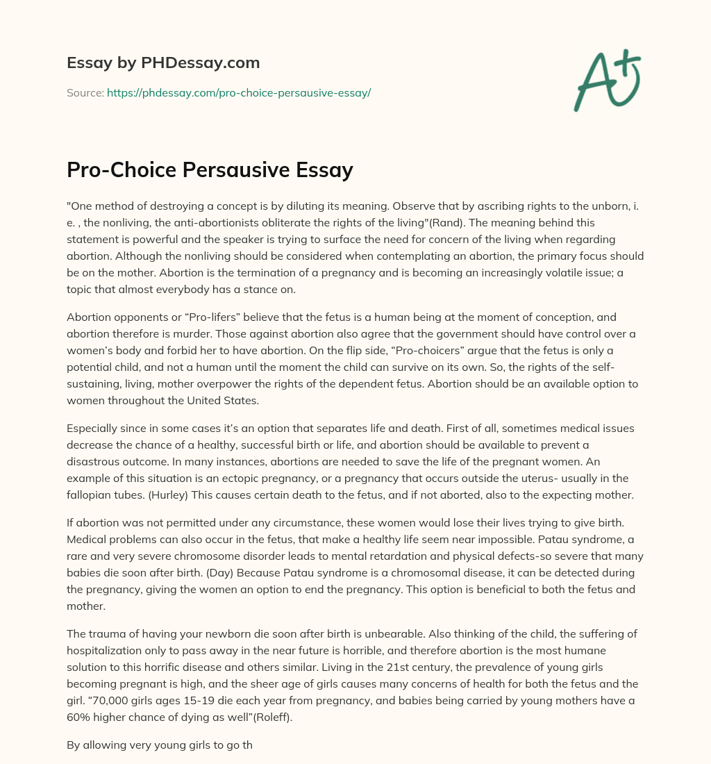 Pro-Choice Persausive Essay essay