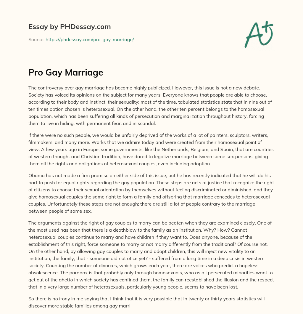 Pro Gay Marriage essay
