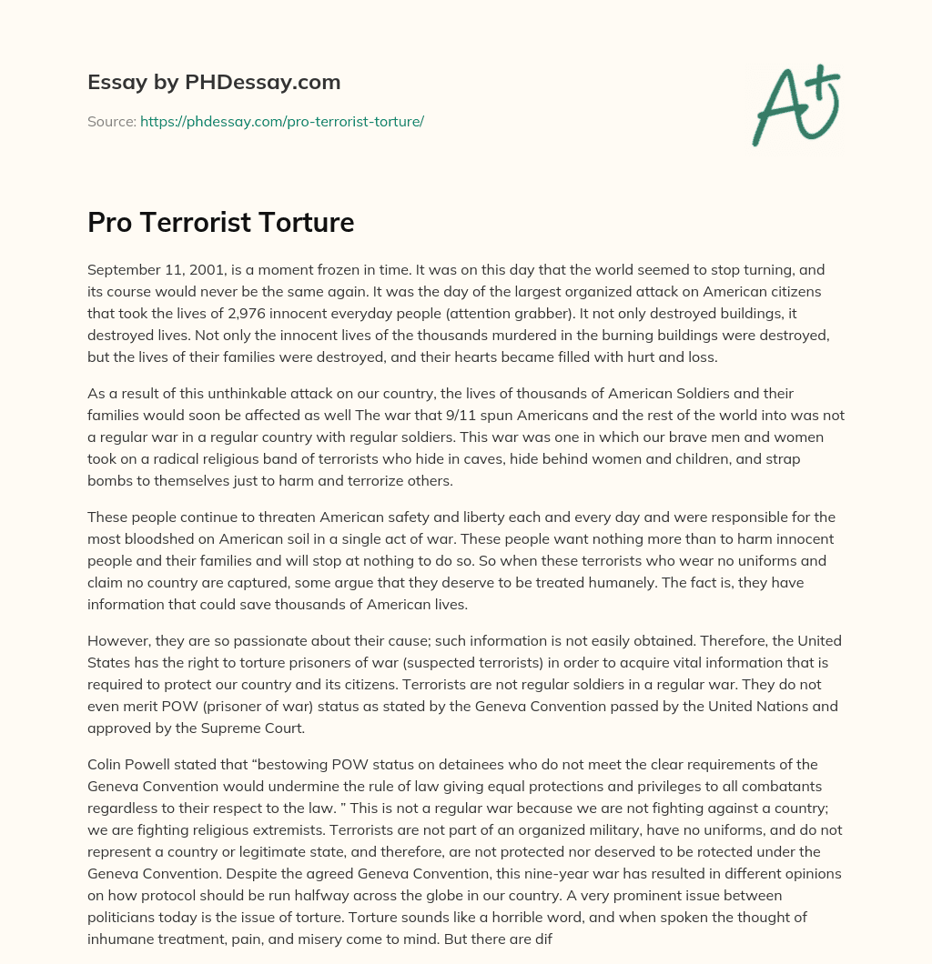Pro Terrorist Torture essay