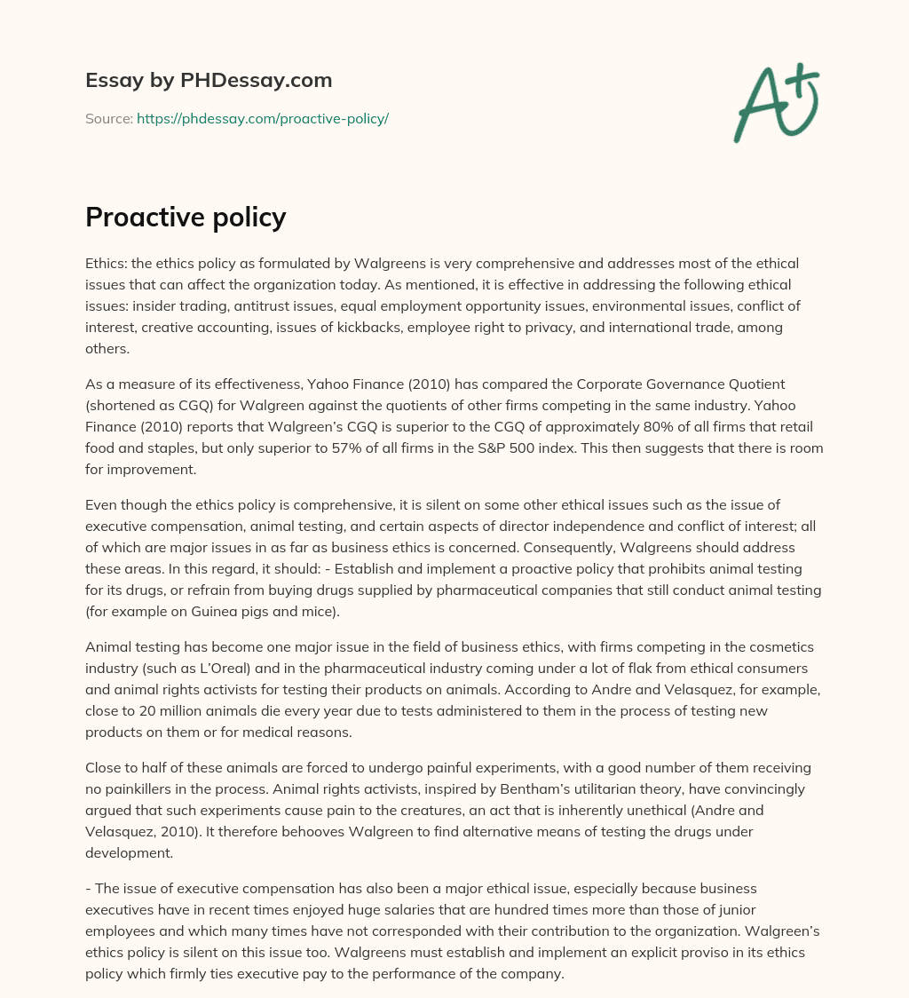 Proactive policy (500 Words) - PHDessay.com