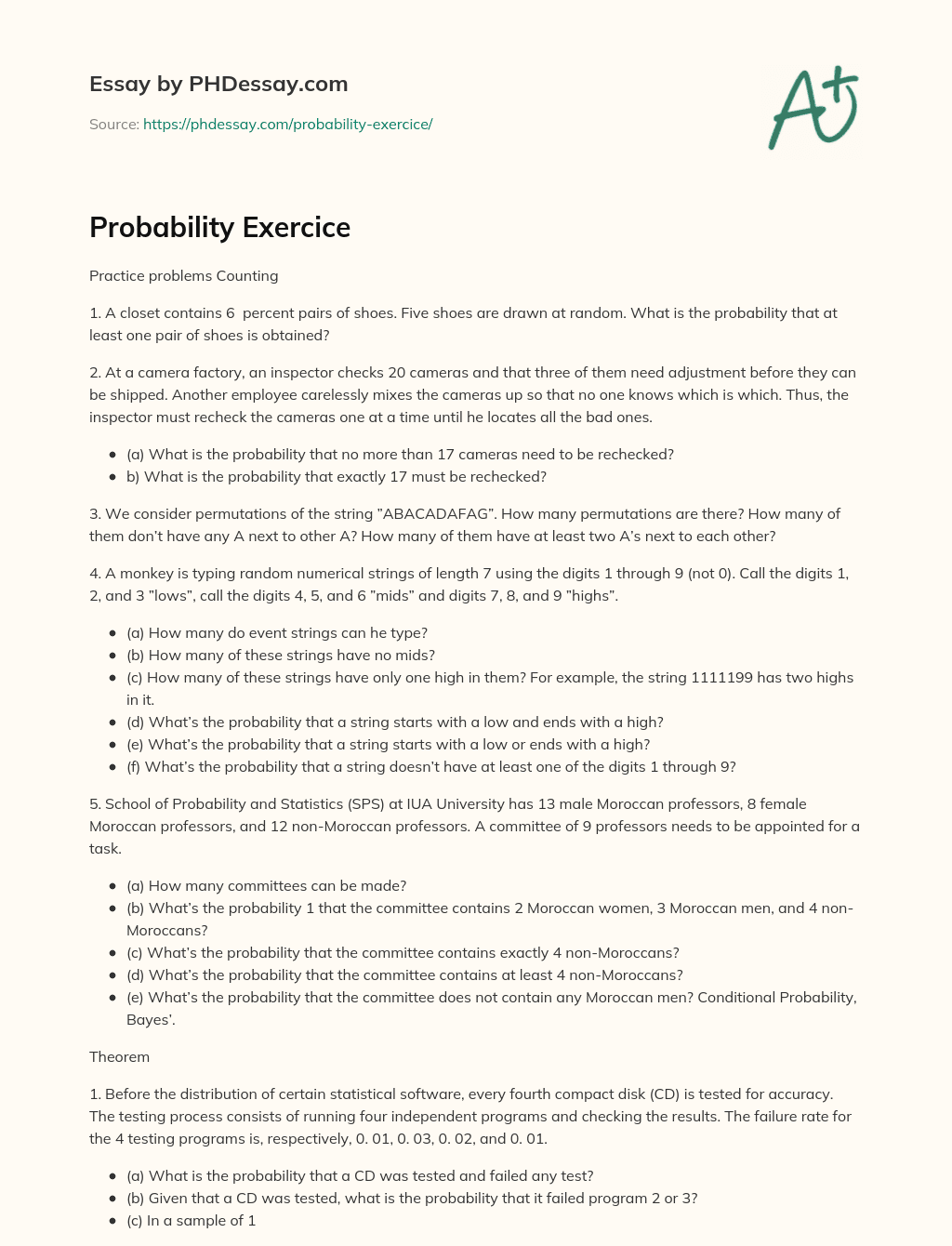 Probability Exercice essay