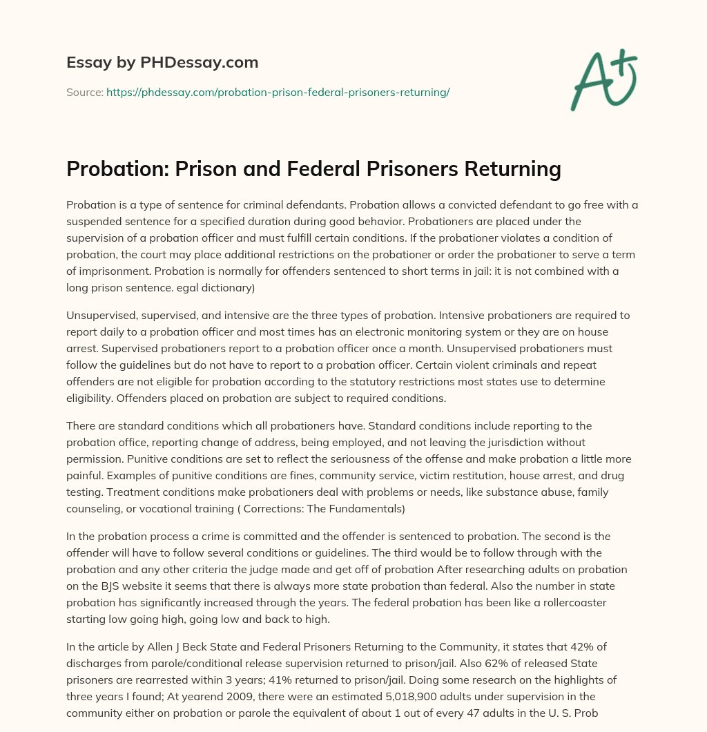 Probation: Prison and Federal Prisoners Returning essay