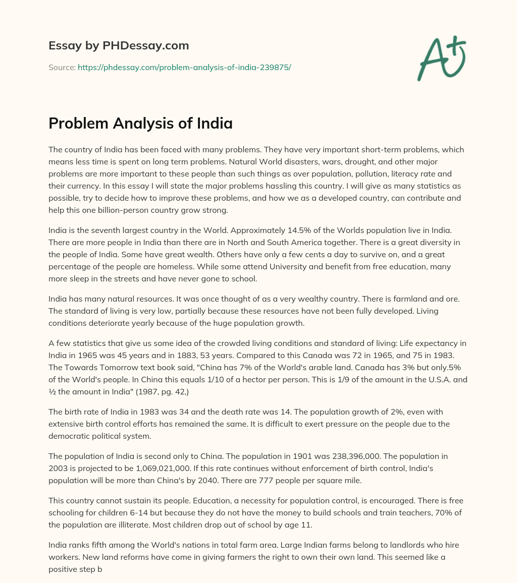 Problem Analysis of India essay