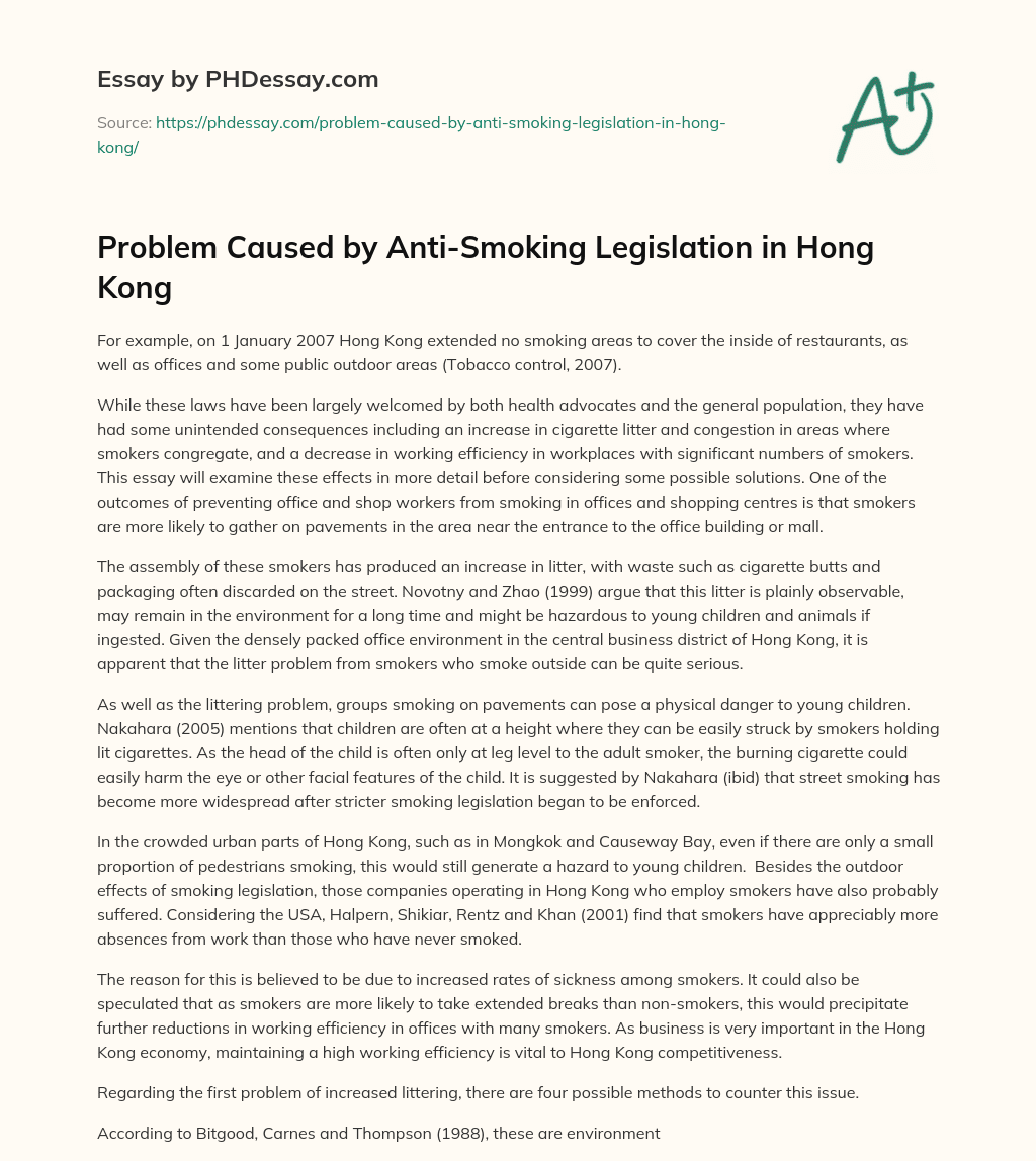 Problem Caused by Anti-Smoking Legislation in Hong Kong essay