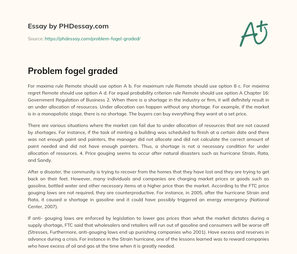 Problem fogel graded essay