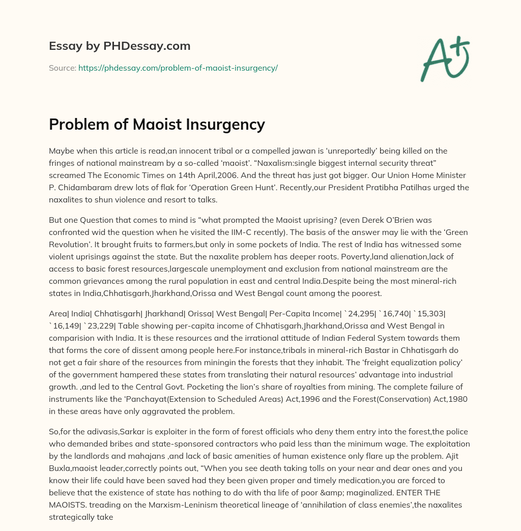 Problem of Maoist Insurgency essay
