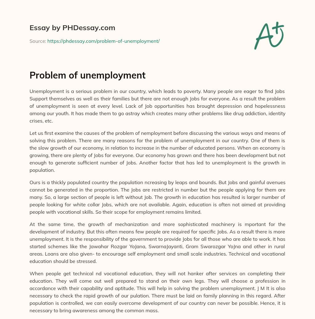 essay on the problem of unemployment