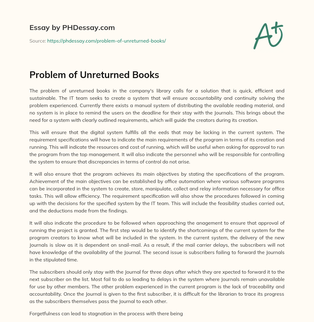 Problem of Unreturned Books essay