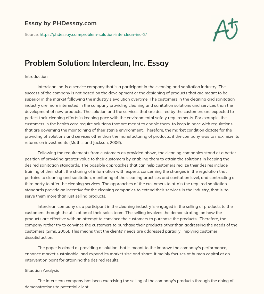 Problem Solution: Interclean, Inc. Essay essay