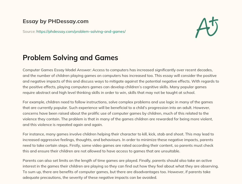 Problem Solving and Games essay
