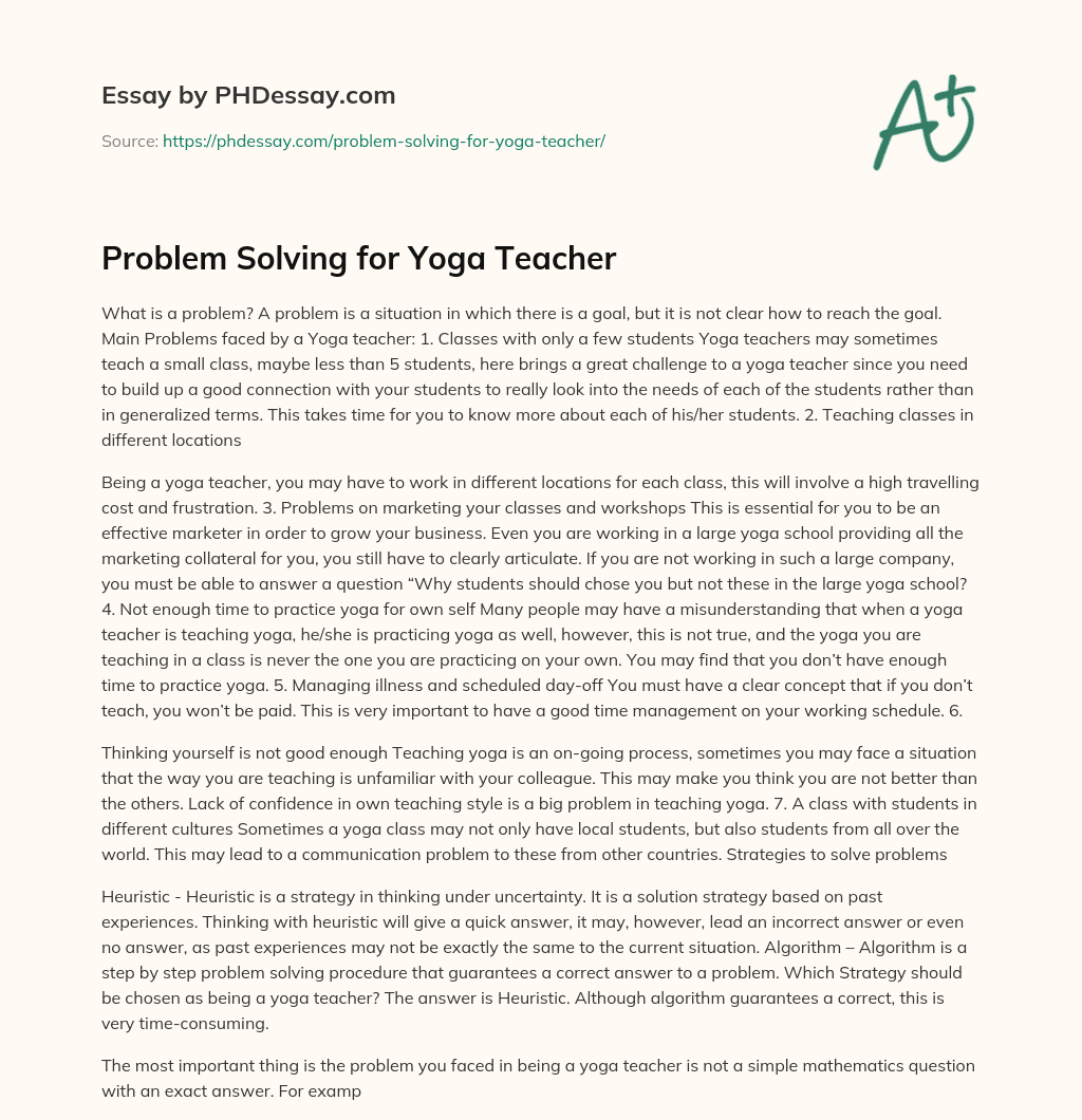 Problem Solving for Yoga Teacher essay