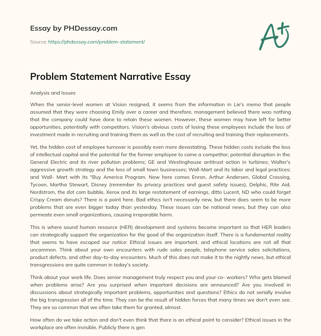 Problem Statement Narrative Essay essay