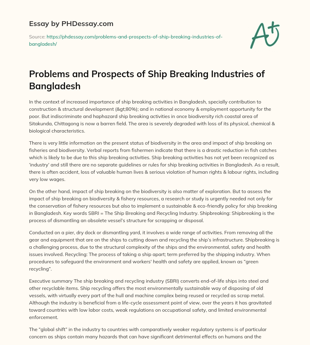 Problems and Prospects of Ship Breaking Industries of Bangladesh essay