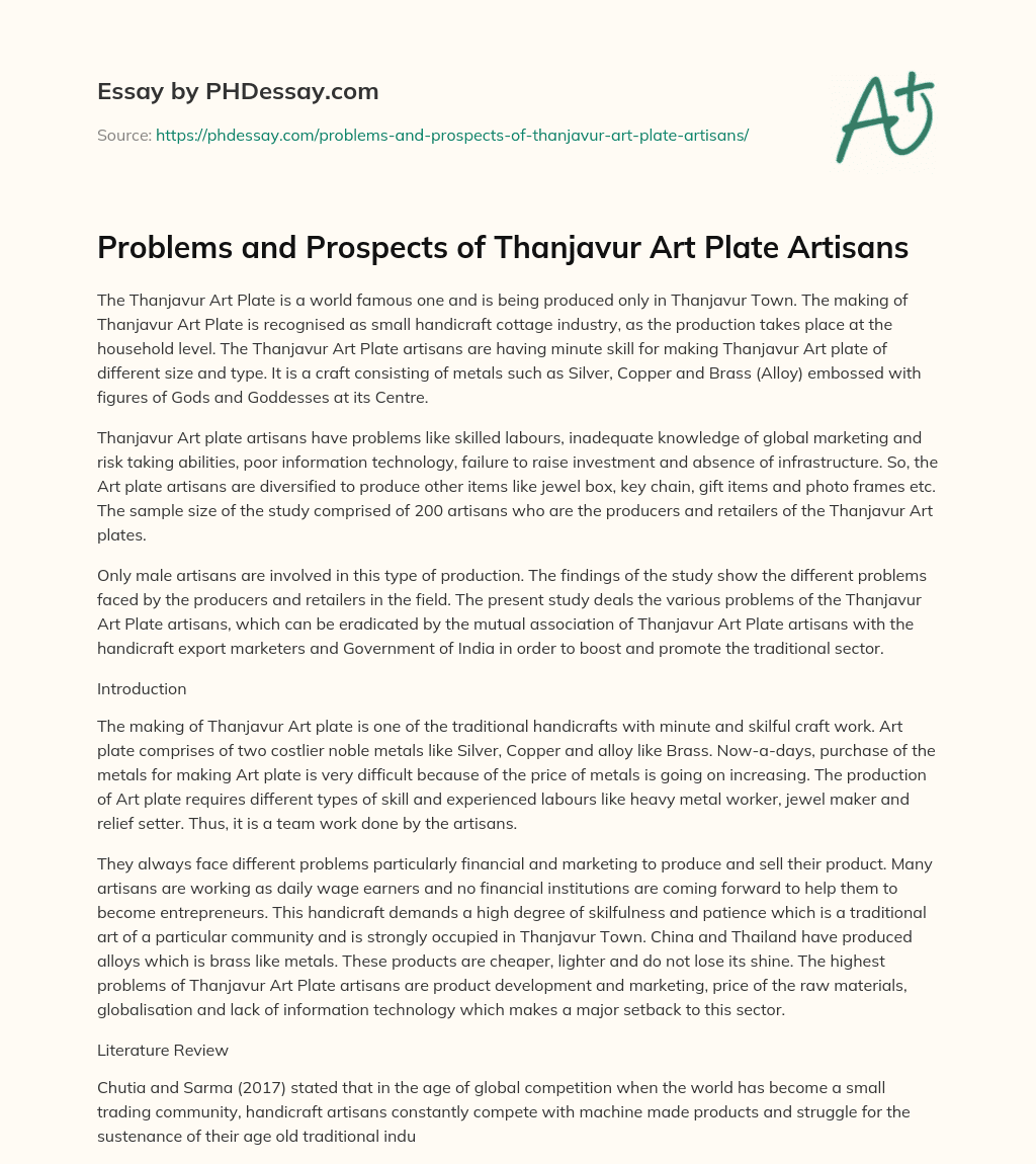 Problems and Prospects of Thanjavur Art Plate Artisans essay
