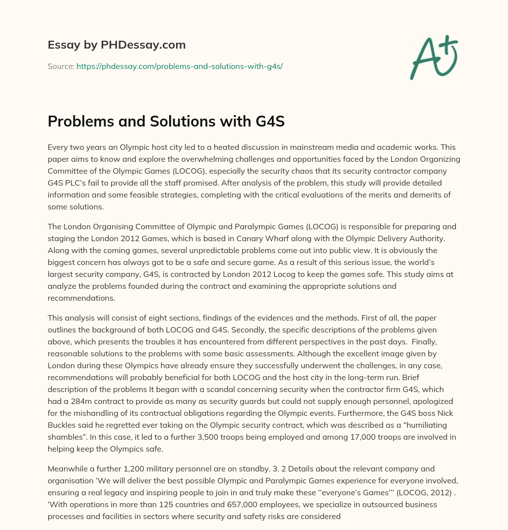 Problems and Solutions with G4S essay