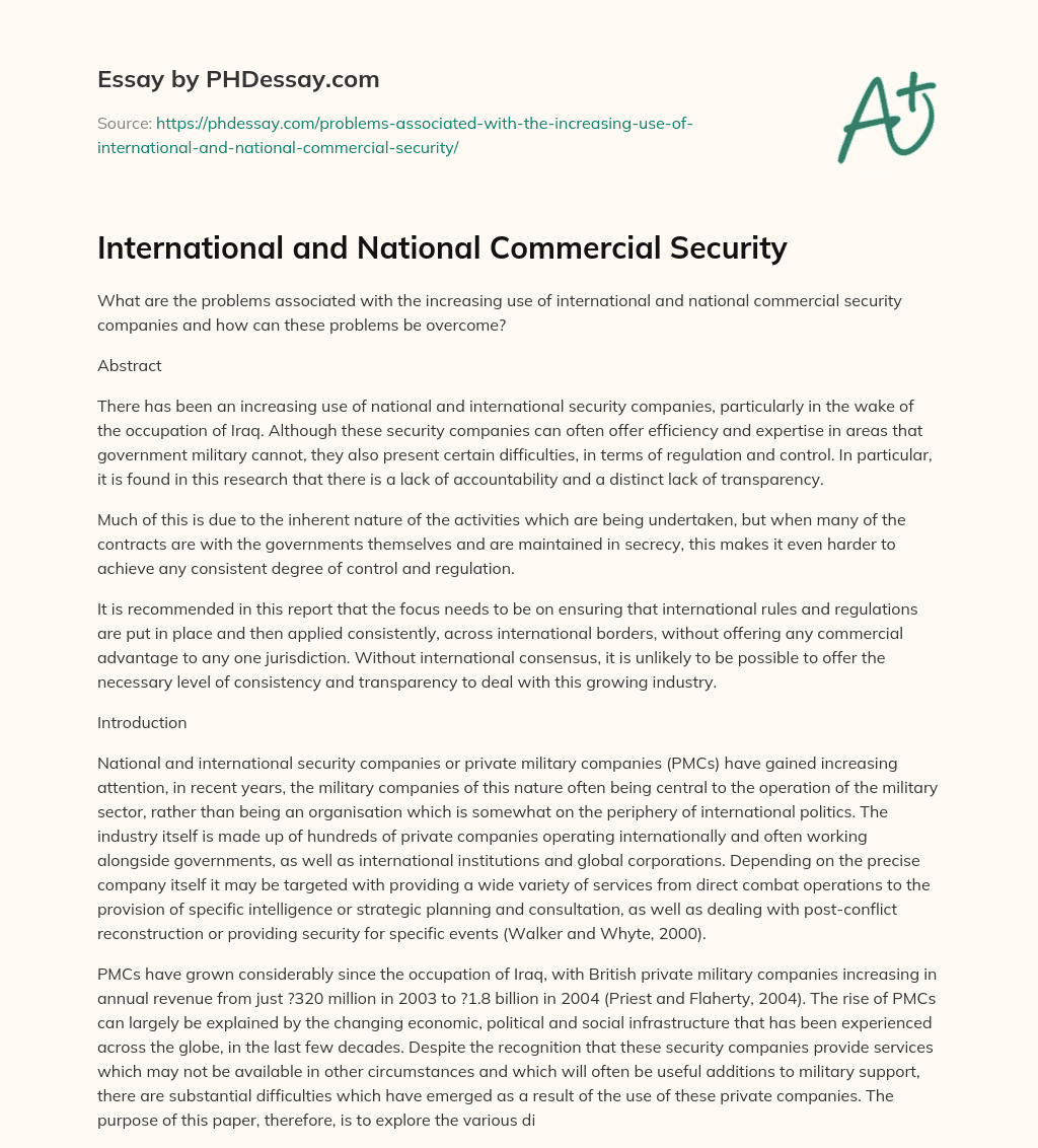 International and National Commercial Security essay