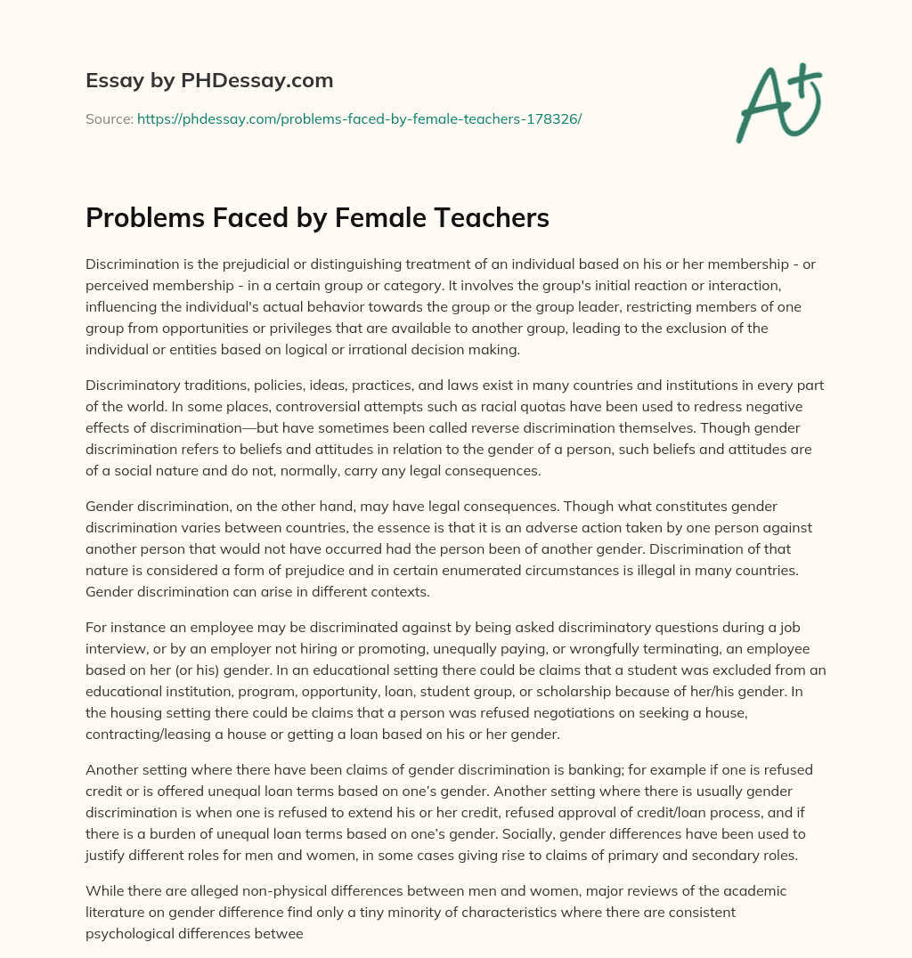 Problems Faced by Female Teachers essay