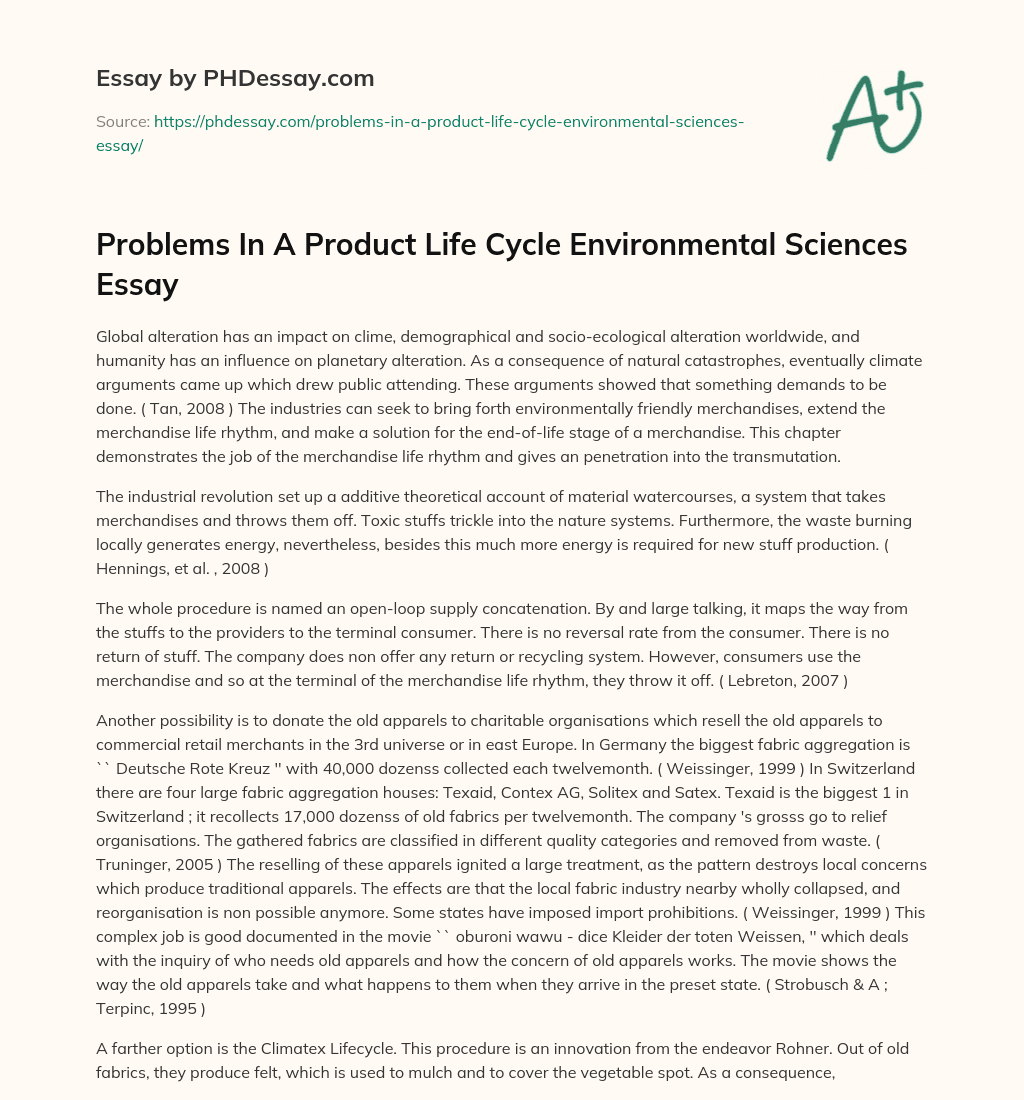 Problems In A Product Life Cycle Environmental Sciences Essay essay