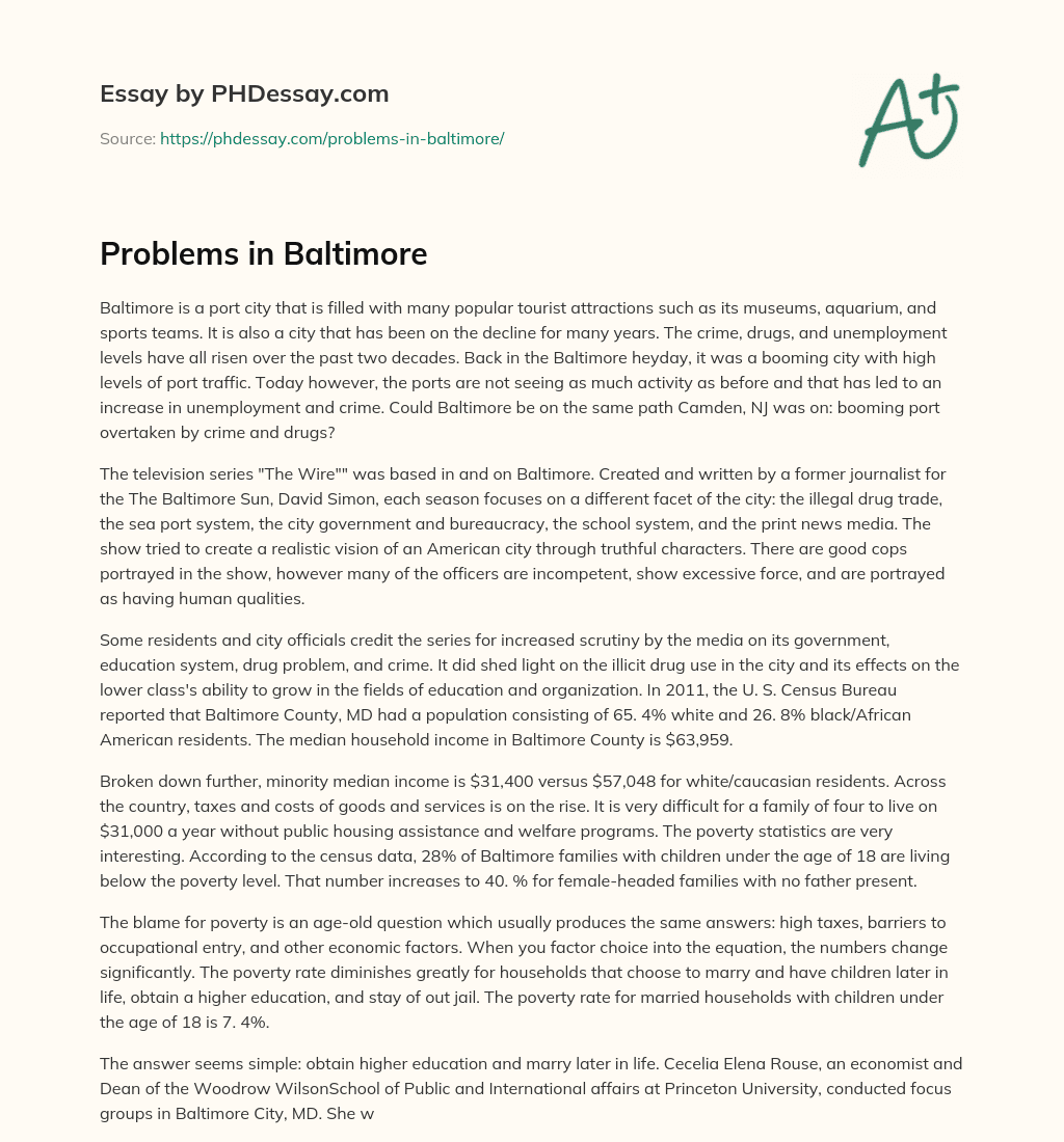 Problems in Baltimore essay