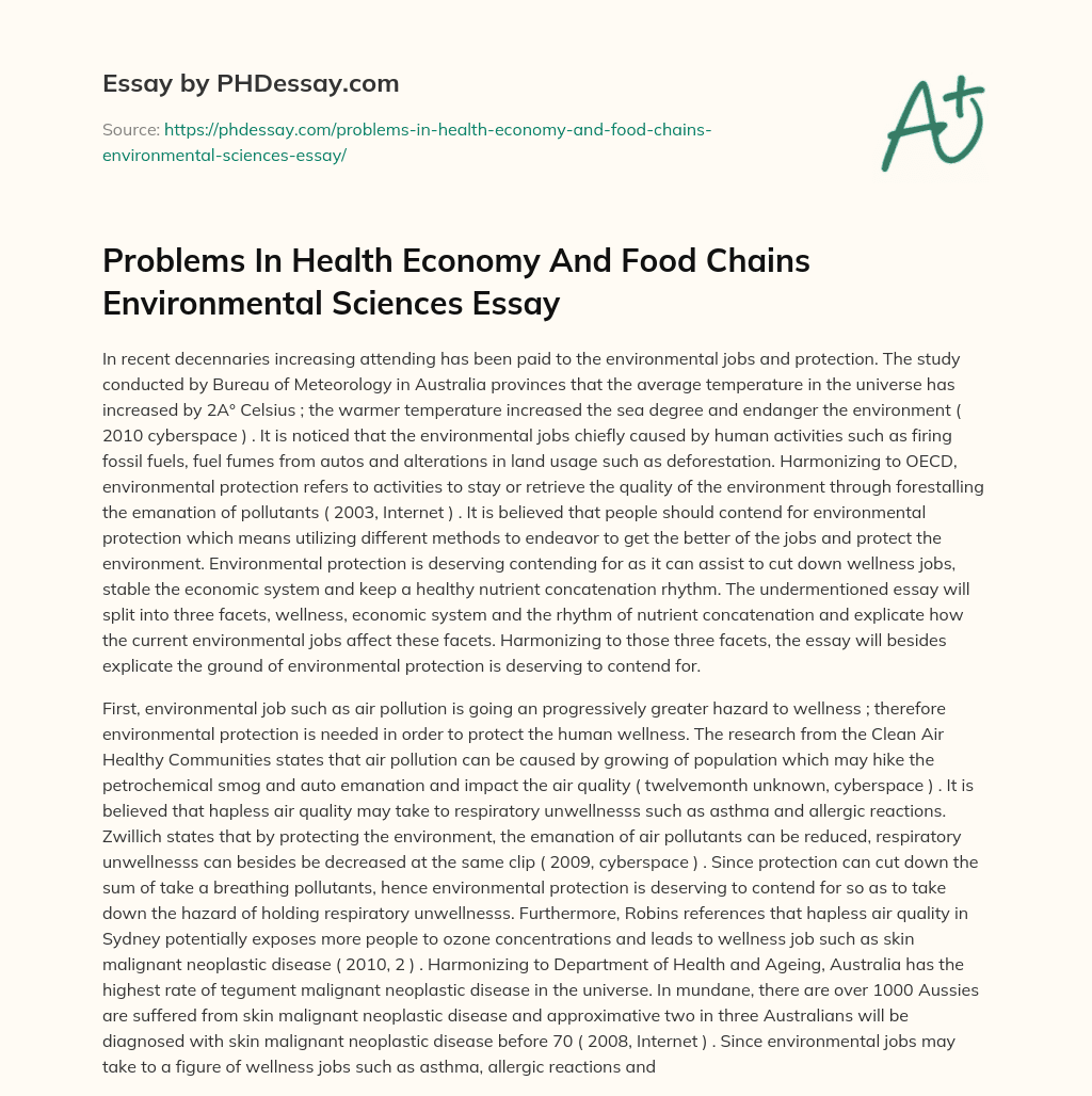 Problems In Health Economy And Food Chains Environmental Sciences Essay essay