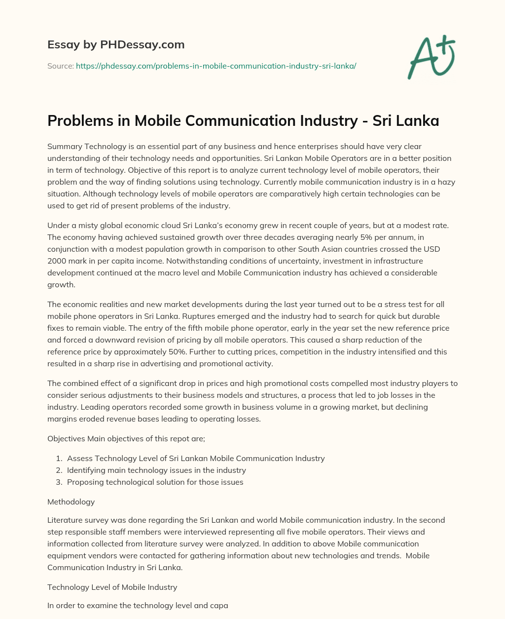 Problems in Mobile Communication Industry – Sri Lanka essay
