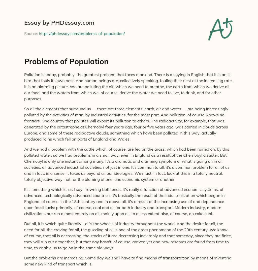 Problems of Population essay