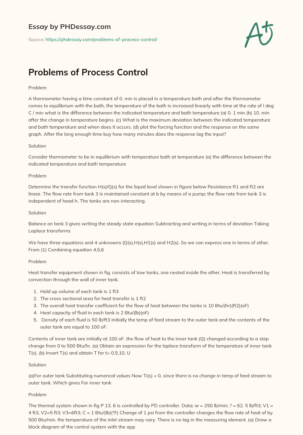 Problems of Process Control essay