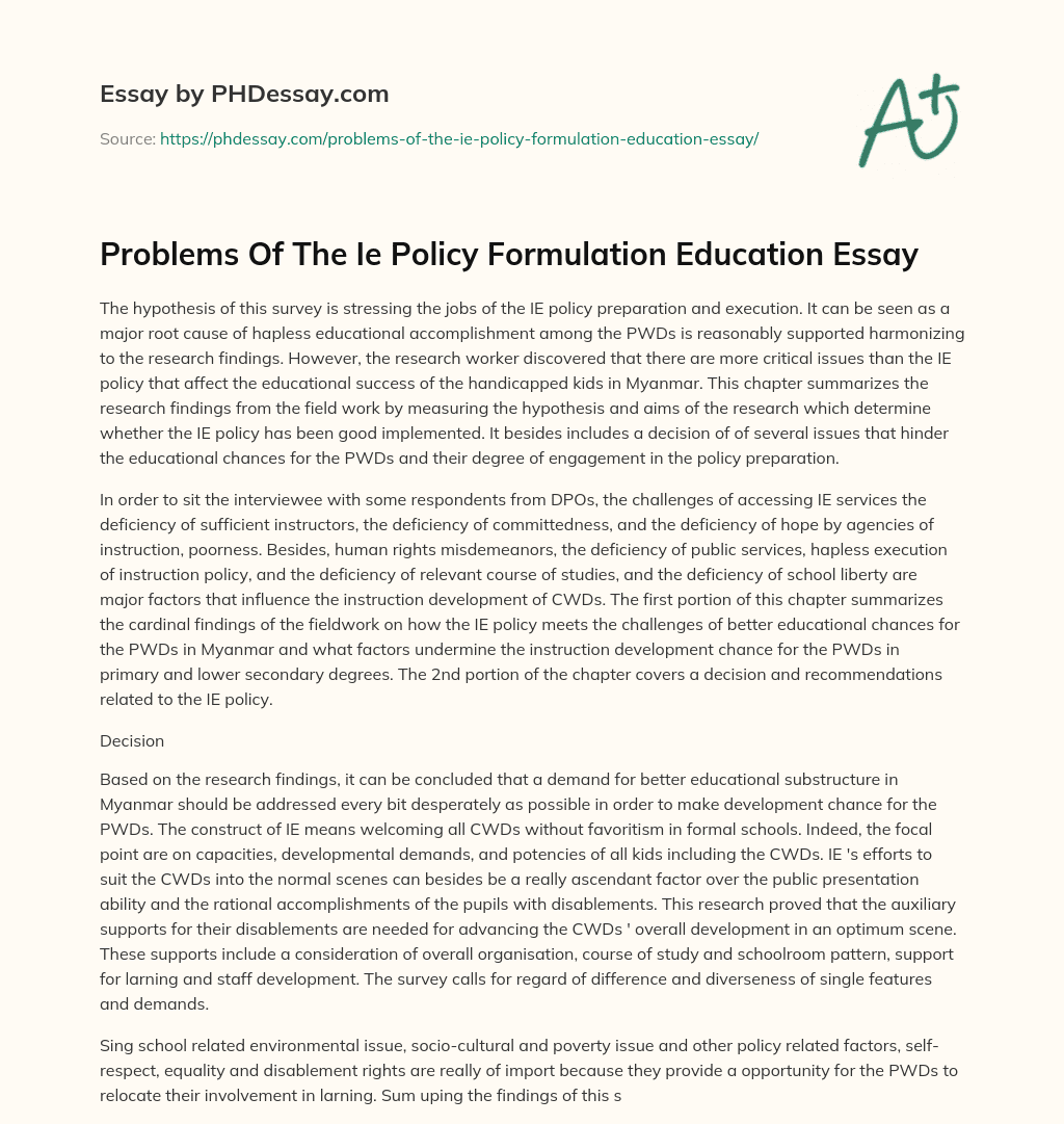 Problems Of The Ie Policy Formulation Education Essay essay