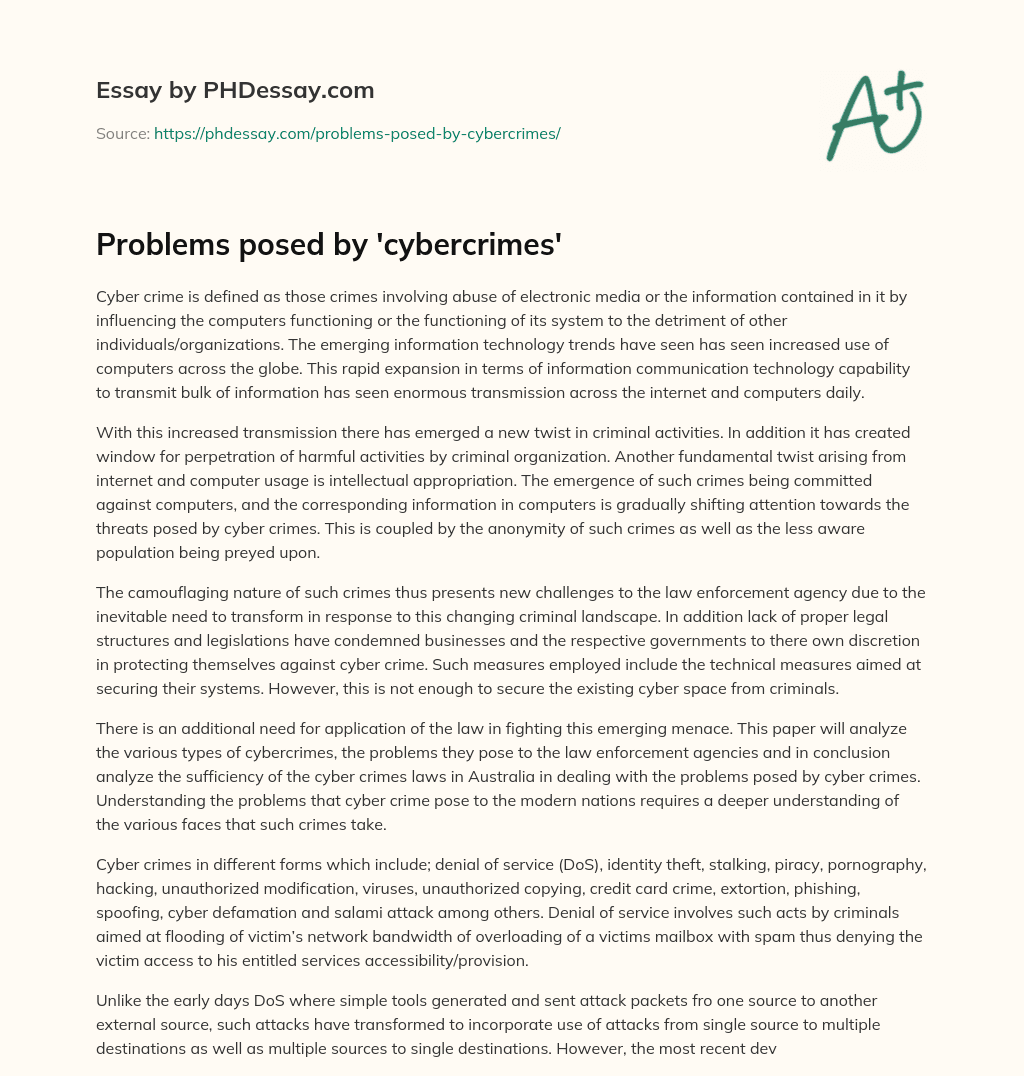 Problems posed by ‘cybercrimes’ essay
