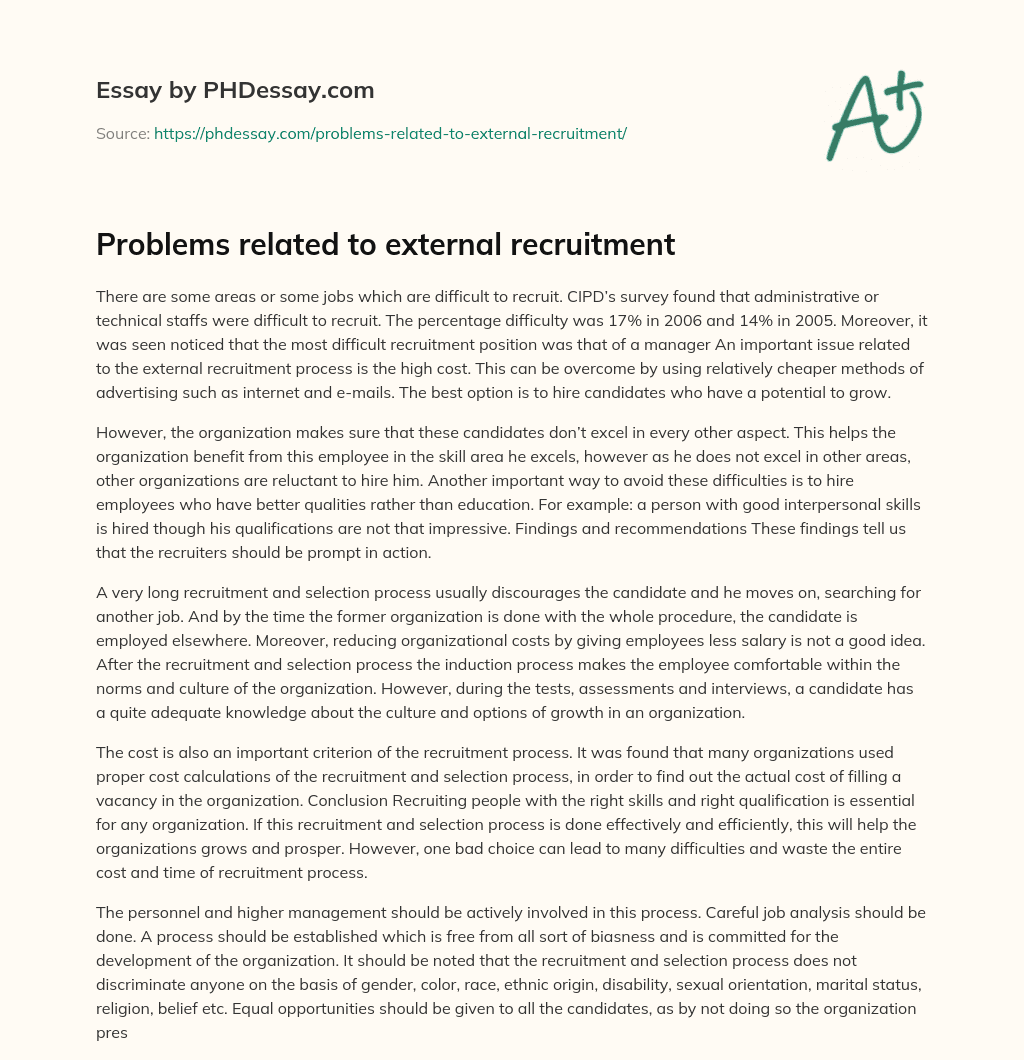 Problems related to external recruitment essay