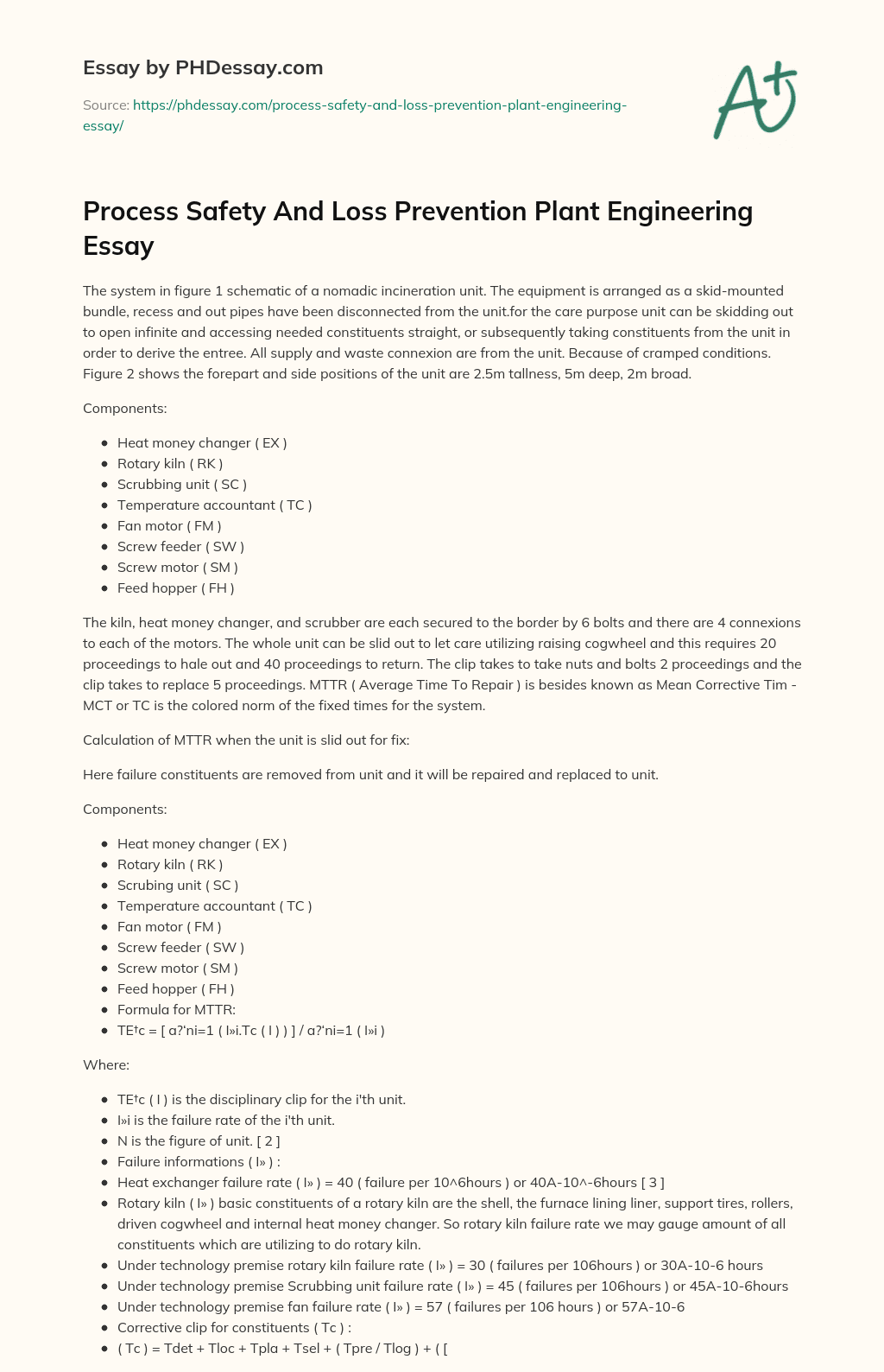 Process Safety And Loss Prevention Plant Engineering Essay essay