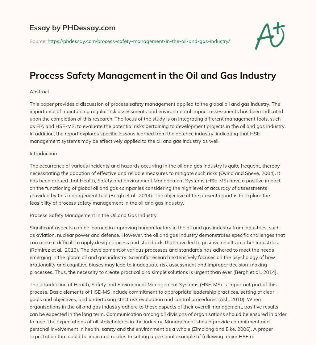 Process Safety Management in the Oil and Gas Industry essay
