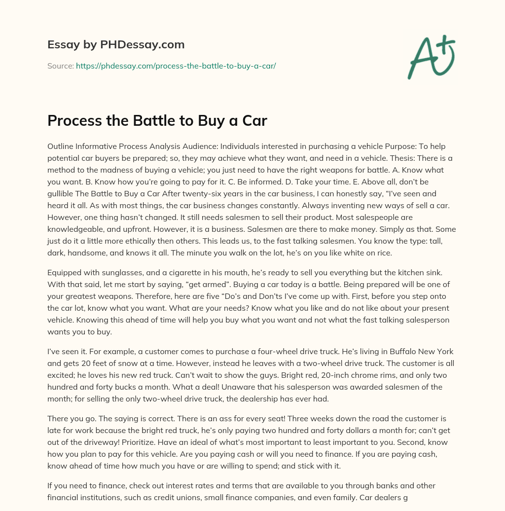 Process the Battle to Buy a Car essay