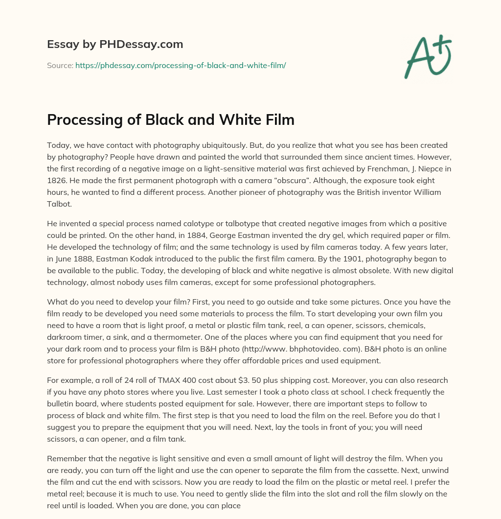 Processing of Black and White Film essay